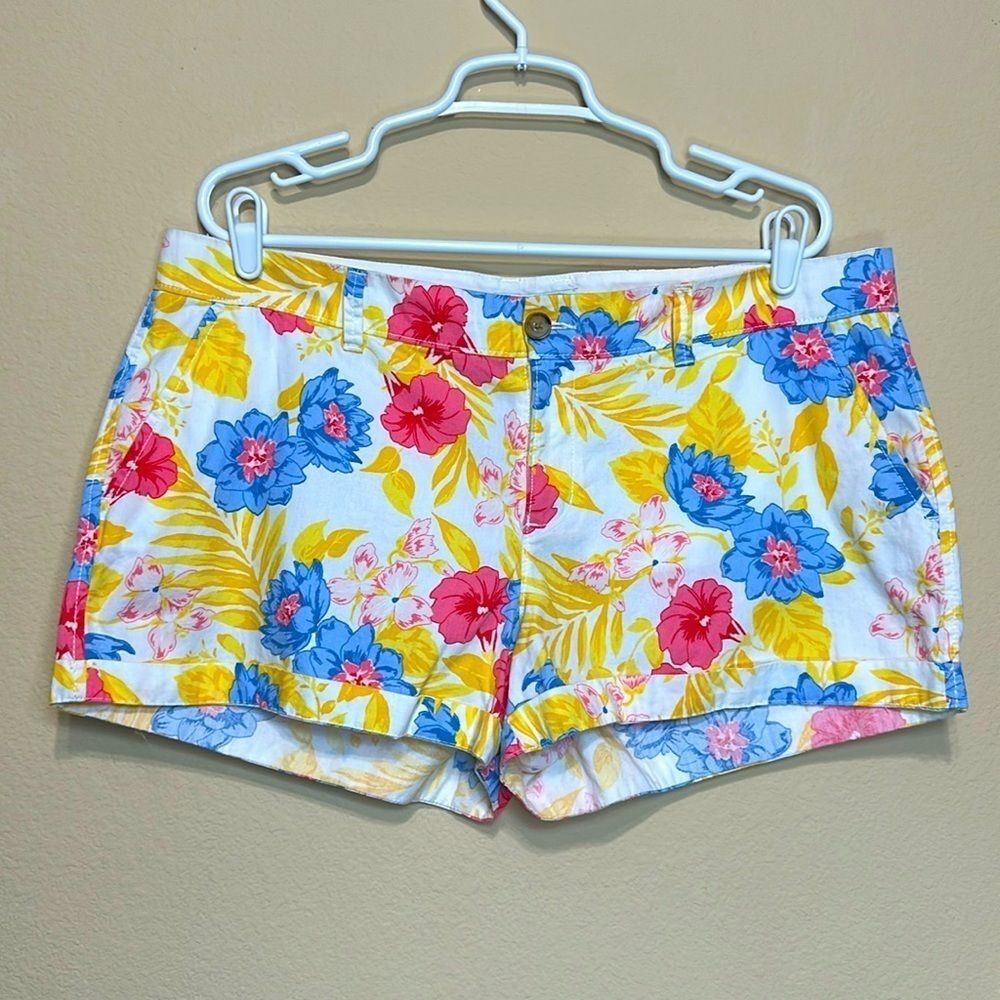 Old Navy Hawaiian Tropical Floral Cotton Shorts Womens 14 Vacationcore
